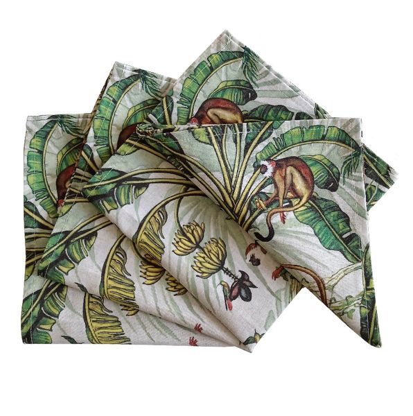 Vintage Monkey Animal Fabric Printed Napkins 45x45cm - Pack of 4