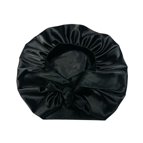 Double layer Black satin Bonnet, Head Wrap, Hair Cover, Hair night Cap