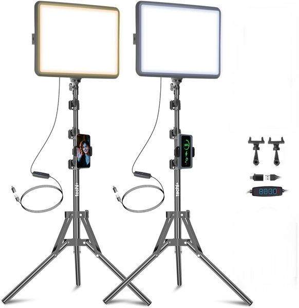 Photography Studio Lighting Kit, USB-C, 11" LED, 2.1m Height, 3 x Colors