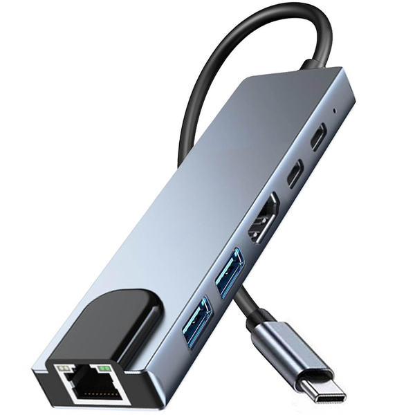 USB C Hub Ethernet HDMI Adapter, 6 in 1 Laptop Docking Station with 4K HDMI