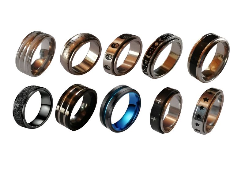Mens Rings Stainless Steel Silver Colour 10 Rings with Unique Designs