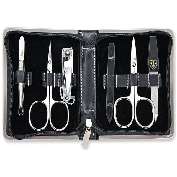 Kellermann Manicure Set: Nail Tool Set in Black Faux Leather Case: 6 Pieces