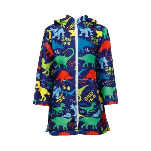 Kids Hooded Beach Towel, Full Zip, Long Sleeves Dinosaurs