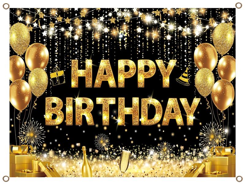 Happy Birthday Banner PVC Gold and Black 1.3MX900MM