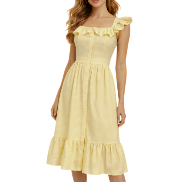 Missy Missi Womens Button Front Dress with Ruffle Sleeves &amp; Smocked Bodice