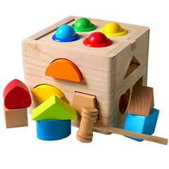 Geometric Shapes Sorting Cubes Knocking Hammering Balls Classic Wooden Toy
