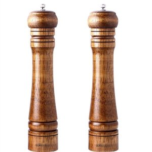 Heartdeco Oak Wood 10 Inch Manual Pepper Grinders Mills Set