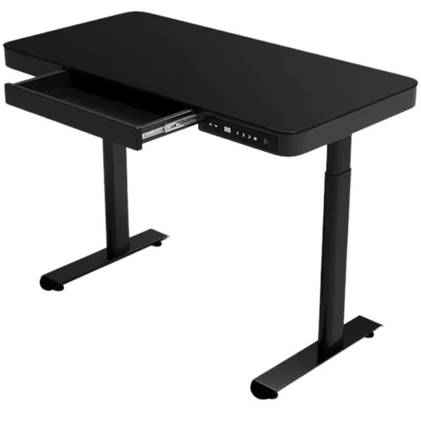 Electric Adjustable Height Ergonomic Glass Top Metal Base Desk 140CM