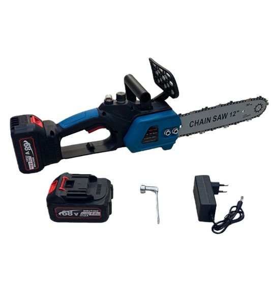 Bisutime 12-inch cordless chainsaw set, equipped with two 68V batteries