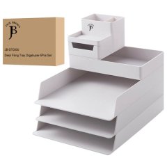 Jack Brown Stackable Desk Filing Tray Stationery Organizer 5Pcs Set - White
