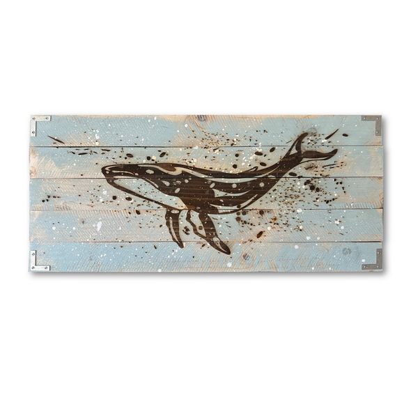 Reclaimed Wood Whale Wall Art - Washed Paint Finish
