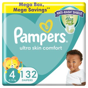 Pampers Anti-Rash Shield Taped Diaper Size 4(9-14kg), 132 Nappies