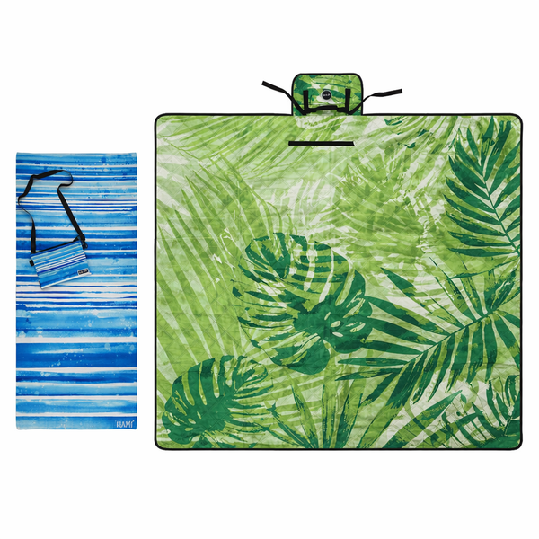 HAMI Eco Quick-Dry Towel (Wave Brush) + Outdoor Blanket (Wild Forest)