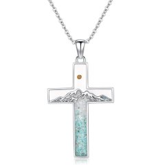 Mustard Seed Necklace, Mountain&amp;Cross, Stainless Steel, Gifts for Faith