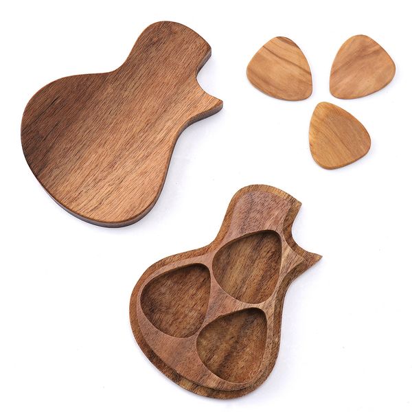 Wooden Guitar Pick Box, Guitar-Shape Storage Holder