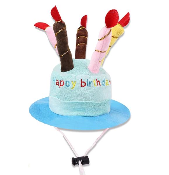 Adjustable Dog Birthday Hat with Plush Cake and Candles -Blue