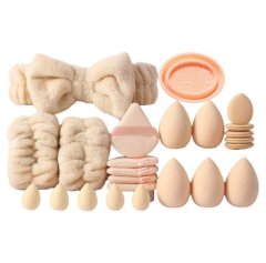 24 Piece Makeup Application Tools With Headband &amp; Wristbands - Multicolor