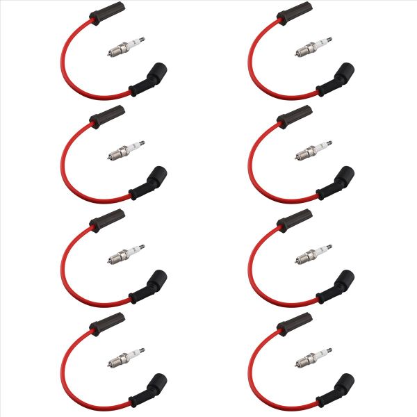 8 x Spark Plug &amp; 8 x Ignition Wires Compatible with Chevrolet