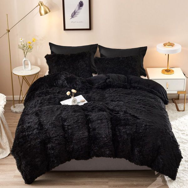 Fluffy 3 Piece Comforter- Black
