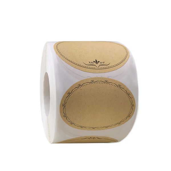 500Pcs Kraft Paper Labels Roll Decorative Stickers Vintage Style (Pattern)