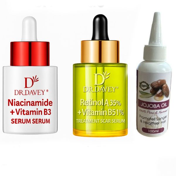 Glow &amp; Renew 3-in-1 Skincare Set - Niacinamide, Retinol, &amp; Jojoba Oil