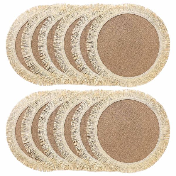 Burlap Round Braided Placemats Set of 12 for Dining Tables 38X38CM