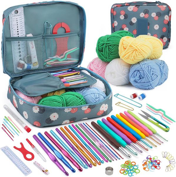 107pcs Knitting Kit Crochet Hooks Set Needle with Yarn for Beginner