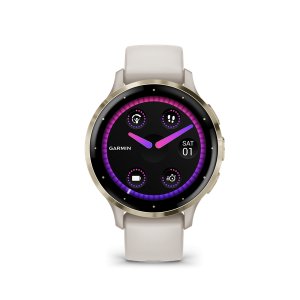 Garmin Venu 3S: Soft Gold Stainless Steel Bezel with Ivory Case and Silicone Band