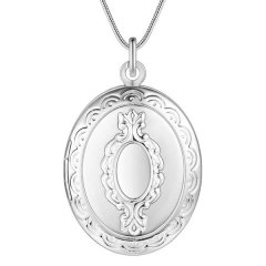Silver Designer Oval Patterned Locket Necklace - PUT A PHOTO INSIDE