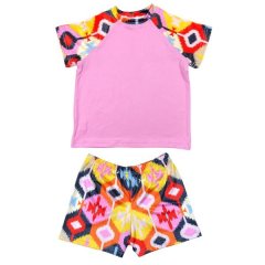 Kids Summer Pajamas-Pink- Ikat Pattern