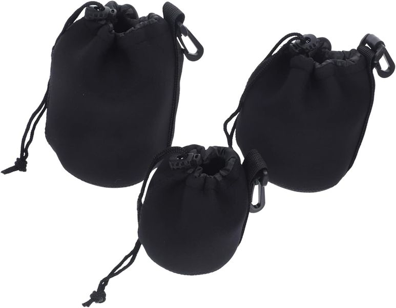 3pcs Neoprene Camera Lens Bag Drawstring Lens Pouch for Soft Protector