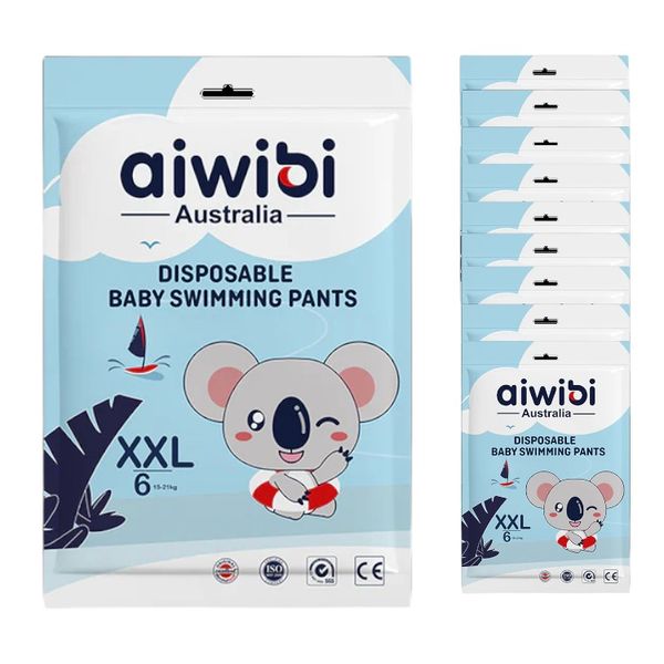 Aiwibi Comfort Fit Disposable Baby Swimming Pants Size 6 XXL 15-21KG 10pck