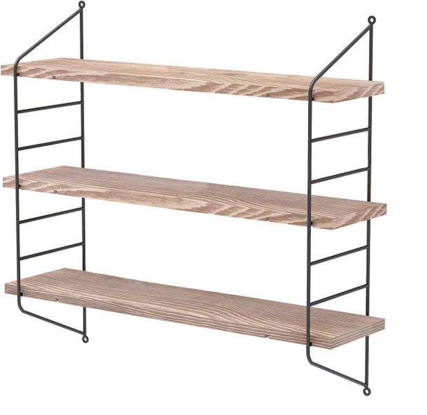 Tali-Rustic Wood Floating Shelves for Wall Mount Set of 3, Metal Bracket