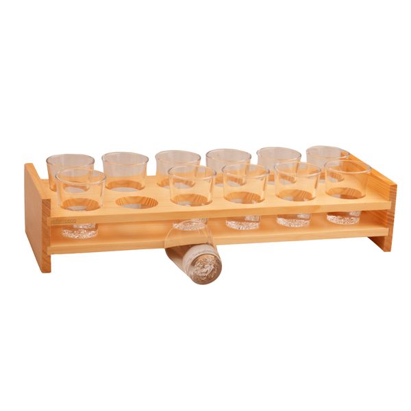13 Piece Shot Glass with Bamboo Holder Set for Party, Bar, Club