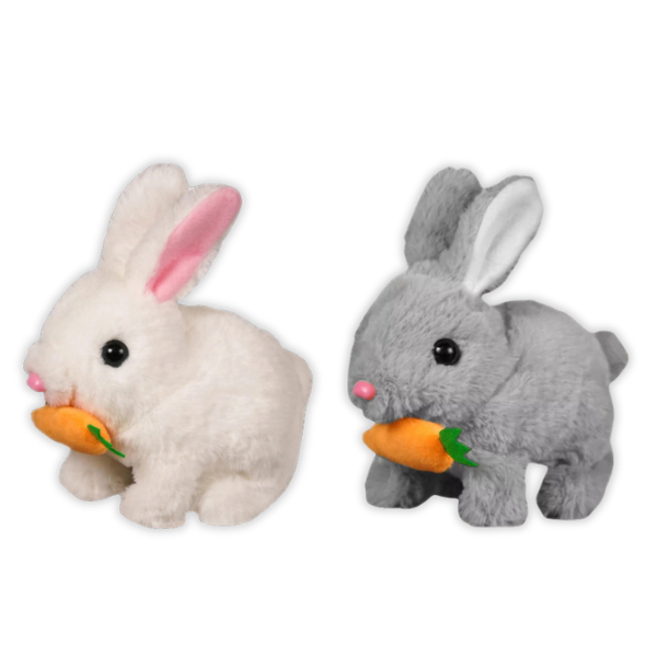 Fluffy Hopping, Squeaking &amp; Ears Wiggling Bunny's - White &amp; Brown - 2-piece