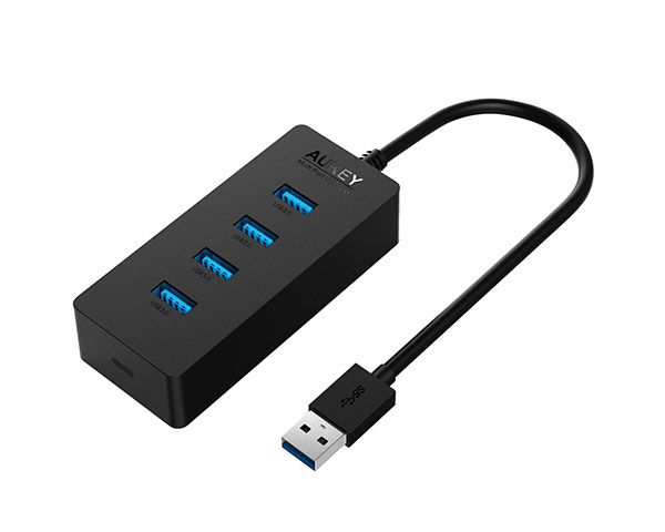 Aukey Portable Data Transfer 4 USB 3.0 Ports Hub For Laptops &amp; PCs - Black