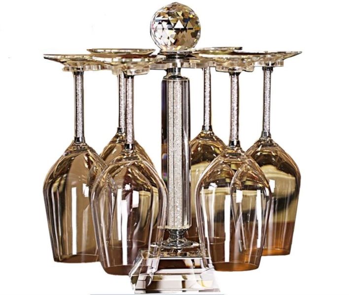 7 Piece Wine Glass Set With Rhinestone Rotating Stand And Stems