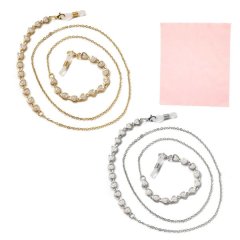 Anti-Slip Eyeglass Chains &amp; Microfiber cloth-Gold &amp; Silver-Beaded-2 PACK