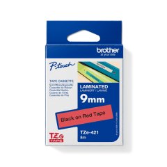 Brother TZe-421 Black on Red Laminated Tape 9mm