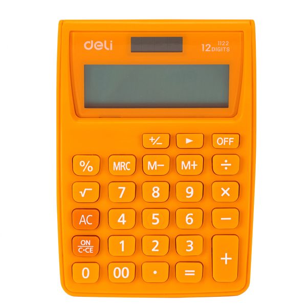 DELI 1 PCS Portable Calculator 12-Digit Dual Power Orange