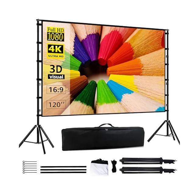 Projector Screen and Stand 120 inch Home Outdoor Foldable Portable 16:9 4K