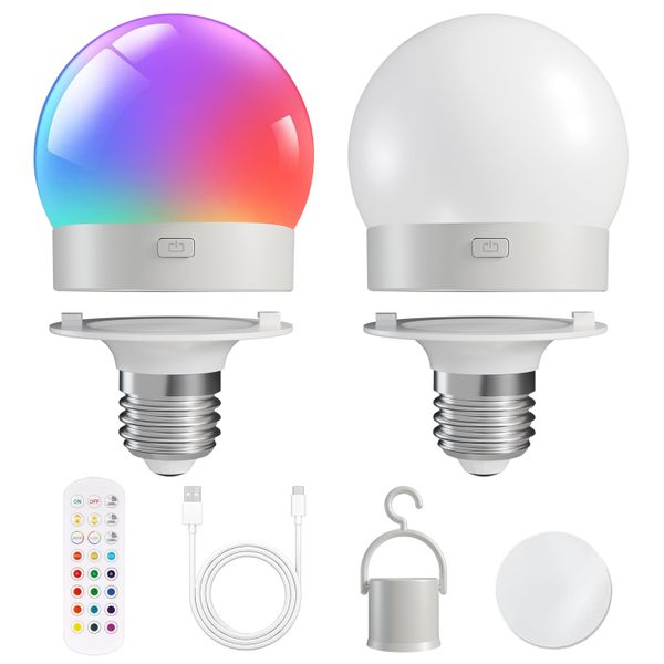 QYNIAL Rechargeable LED Bulb 2 Pack Remote Control Dimmable Light Magnetic
