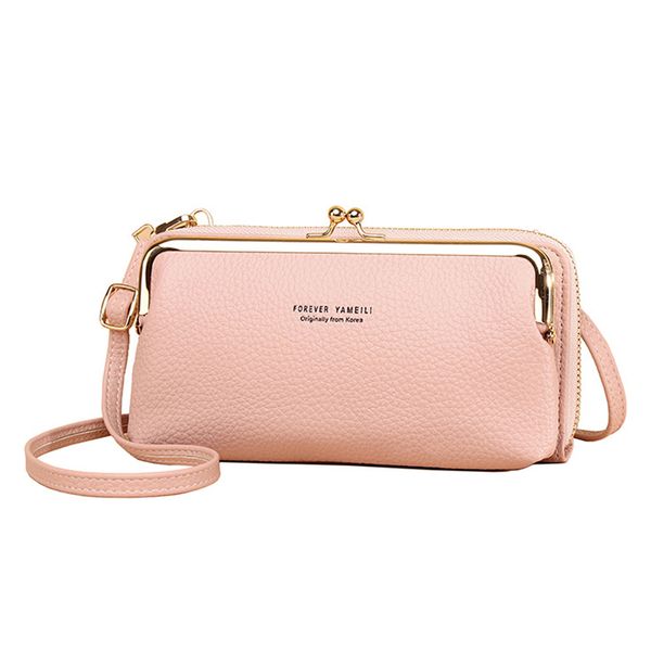 Women Crossbody Leather Clutch Bag Cellphone Wristlet Purse Wallet – Pink