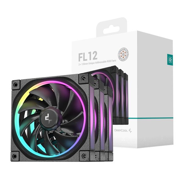DeepCool FL12 3-in-1 ARGB 120mm PWM Fan - Black - 3 Pack