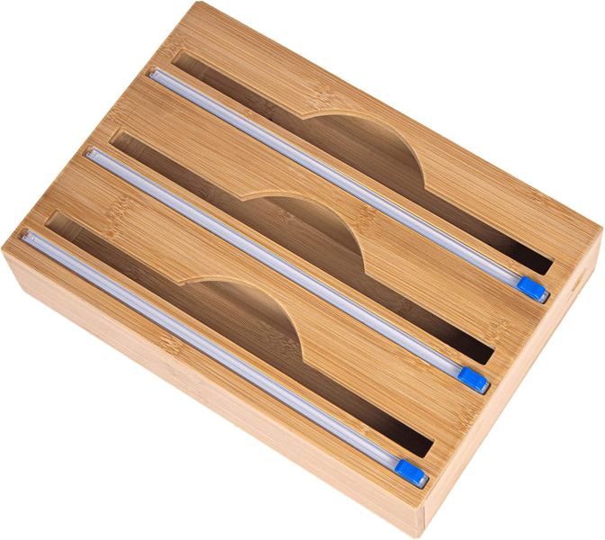 3-in-1 Kitchen Wrap Dispenser with Cutter-Foil, Cling Film &amp;Paper Organizer