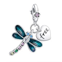925 Sterling Silver Cute Dragonfly Bracelet Charm - Pendant