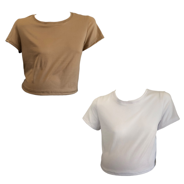 Maternity 2-Pack Short Sleeve Crop Tops White &amp; Brown