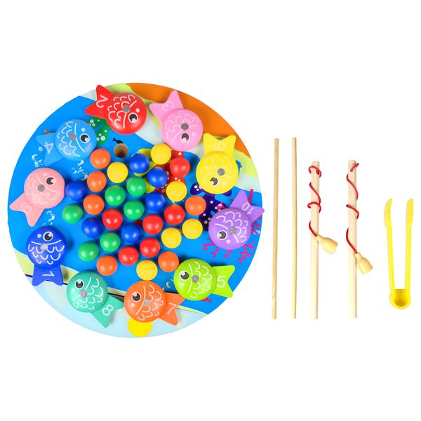 Unbox - Wooden Magnetic Fishing &amp; Beads Clipping Kids Interactive Toy Game