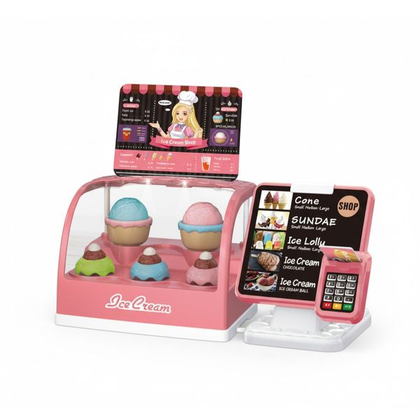 Kids Ice Cream Shop Pretend Play Set with Display Case, &amp; Accessories