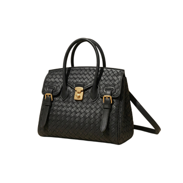 Woven Cowhide Handbag Kelly Bag Elegant Tote Shoulder Bag for Women